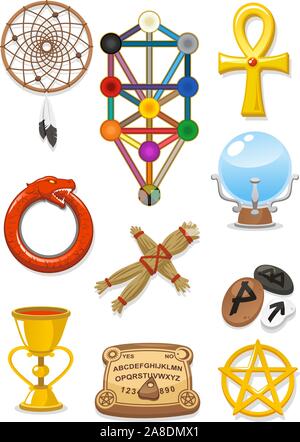 Magical elements cartoon icons Stock Vector