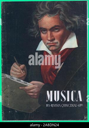 Portada de la revista Música, número uno, editada en Madrid, diciembre de 1944. Ludvig van Beethoven. Stock Photo