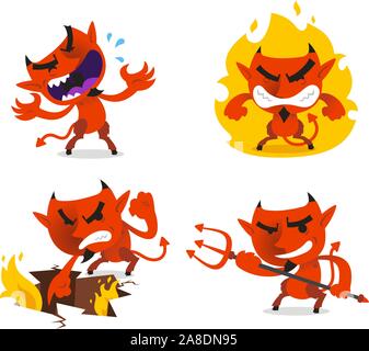 Little devil cartoon action set Stock Vector