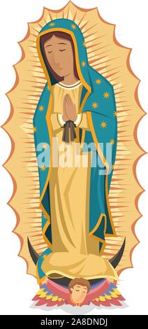 Mexican Religious icon Virgen de Guadalupe cartoon illustration Stock Vector