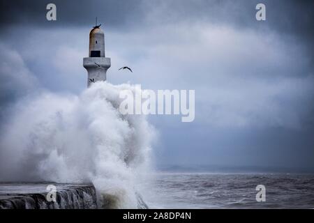 Winter storm, Aberdeen Lighthouse Stock Photo