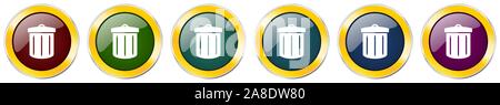 Recycle glossy icon set, silver metallic golden vector illustrations in 6 options for web design and mobile applications Stock Vector