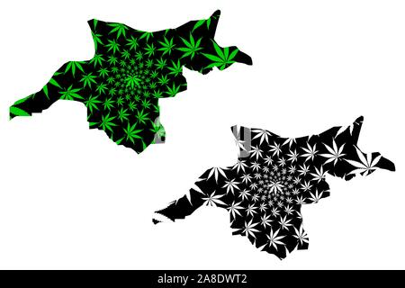 Mongala Province (Democratic Republic of the Congo, DR Congo, DRC, Congo-Kinshasa) map is designed cannabis leaf green and black, Mongala map made of Stock Vector