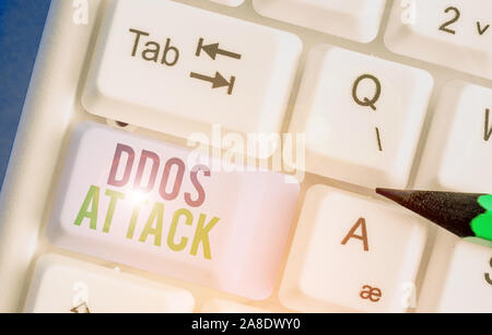 Handwriting text writing Ddos Attack. Conceptual photo perpetrator seeks to make a network resource unavailable to user Stock Photo