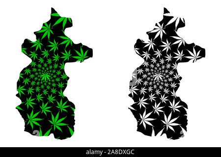 Kasai-Central Province (Democratic Republic of the Congo, DR Congo, DRC, Congo-Kinshasa) map is designed cannabis leaf green and black, Kasai Central Stock Vector