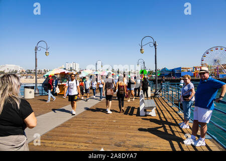 Crowds of tourists on the pier, Santa Monica, Los Angeles County, California, United States of America Stock Photo