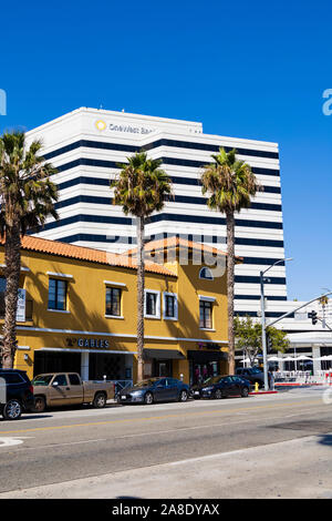 The Gables cafe restaurant and One West Bank building, 331 Wilshire Blvd, Santa Monica, Los Angeles County, California, United States of America Stock Photo