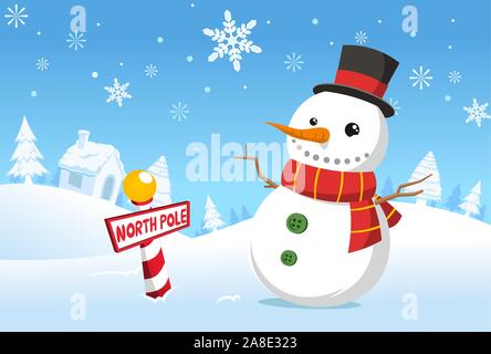 North pole Christmas snowman Stock Vector