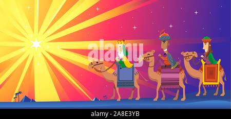 Three Wise kings following the Star of Bethlehem Stock Vector Image ...