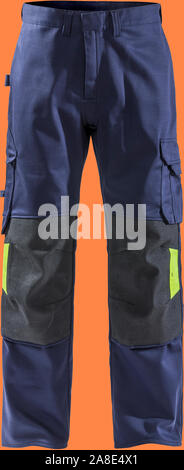 Digital composite Construction  workers clothes for safety isolated on orange background with clipping path Stock Photo