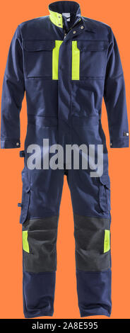 Digital composite Construction  workers clothes for safety isolated on orange background with clipping path Stock Photo