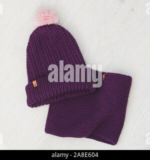cute cozy knitted children winter set Stock Photo