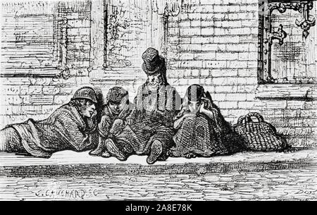 'Asleep in the Streets', 1872. From, &quot;LONDON. A Pilgrimage&quot; by Gustave Dore and Blanchard Jerrold. [Grant and Co., 72-78, Turnmill Street, E.C., 1872]. Stock Photo