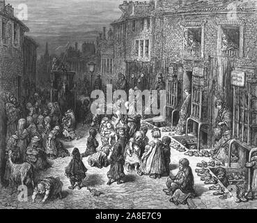 'Dudley Street, Seven Dials', 1872. Busy street scene at the Seven Dials in Covent Garden. From, &quot;LONDON. A Pilgrimage&quot; by Gustave Dore and Blanchard Jerrold. [Grant and Co., 72-78, Turnmill Street, E.C., 1872]. Stock Photo
