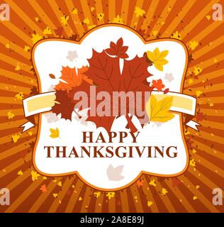 happy Thanksgiving day leaves banner Stock Vector
