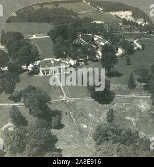 'A Nation's Shrine from the Air - Home of Washington, Founder of the Republic, Mt. Vernon, Va.', c1930s. Aerial view of Mount Vernon, a Palladian home on the plantation of George Washington, first President of the United States and his wife, Martha Washington. Designated a National Historic Landmark in 1960. From &quot;Tour of the World&quot;. [Keystone View Company, Meadville, Pa., New York, Chicago, London] Stock Photo