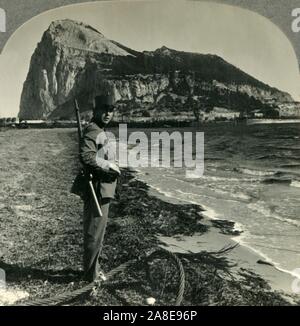 'The Rock of Gibraltar, Great Britain's Stronghold at the Tip of Spain', c1930s. From &quot;Tour of the World&quot;. [Keystone View Company, Meadville, Pa., New York, Chicago, London] Stock Photo