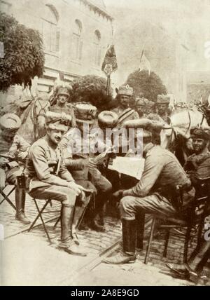 'The Flower of the German Army in the Brussels Parade', 1915. The German occupation of Belgium began in August 1914, hussars prepare for a parade.  From &quot;The War Illustrated Album De Luxe - Volume I. The First Phase&quot;, edited by J. A. Hammerton. [The Amalgamated Press, Limited, London, 1915] Stock Photo