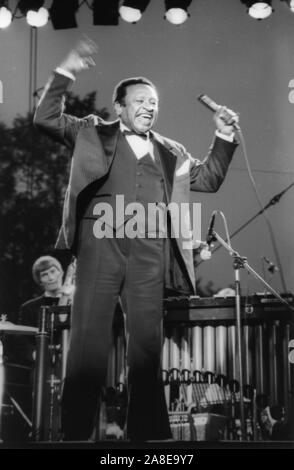 Lionel Hampton Big Band, Capital Radio Jazz Festival, Knebworth, Herts, 1982. Hampton was an American jazz vibraphonist, pianist, percussionist, bandleader and actor. Stock Photo