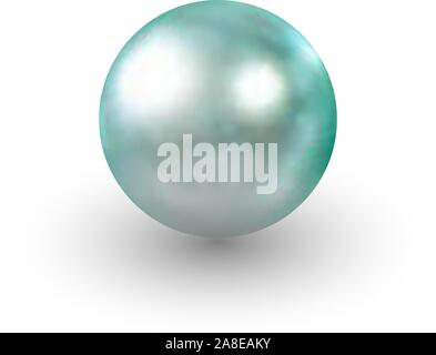 Vector illustration of single shiny natural blue sea pearl with light effects isolated on white background. eps 10 Stock Vector