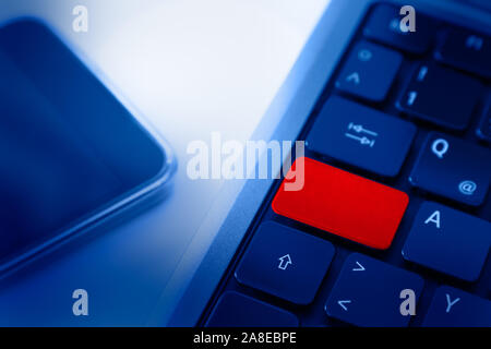 Blank Red Key on Laptop Keyboard Ready to Include your Text Stock Photo