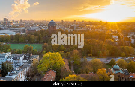 Sunset during fall in Hamburg, Germany. Stock Photo