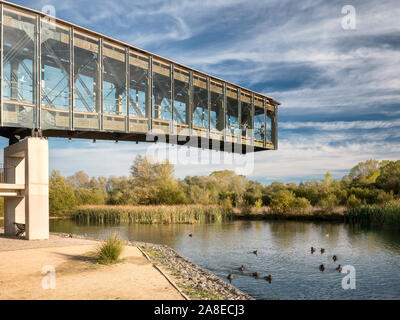 Viewpoint of the Ataria Nature Interpretation Center in the Salburua wetlands, in Vitoria, Basque Country, Spain Stock Photo