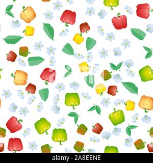 Seamless pattern Bell peppers yellow, green and rel colors Stock Vector