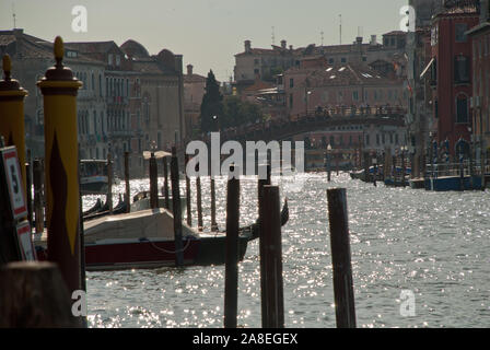 Venice, Italy, Europe: View of Accademia bridge (ital.: Ponte dell' Accademia) and Grand Canal, seen from Punta della Dogana Stock Photo