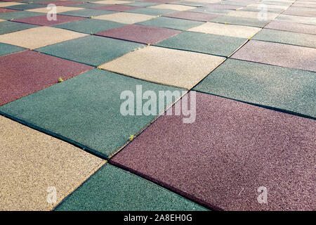 Close Up Of Soft Rubber Tiles For Covering At Outdoor Gym Of