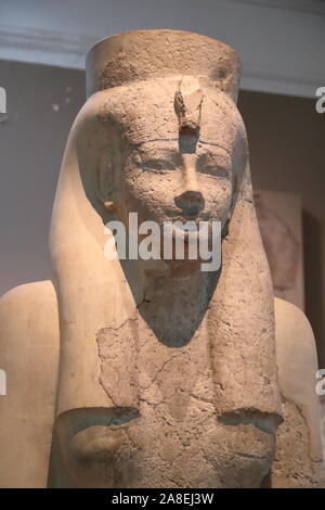 Bust depicting the Egyptian goddess Hathor at the British Museum, London, UK Stock Photo