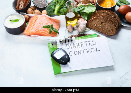 Healthy foods  for Diabetes diet. Cholesterol diet, food high in antioxidants, vitamins and minerals. Stock Photo