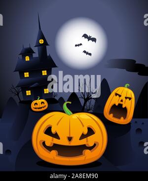 Halloween night scary pumpkin illustration Stock Vector