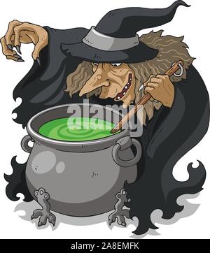 Witch stirring melting pot vector illustration Stock Vector