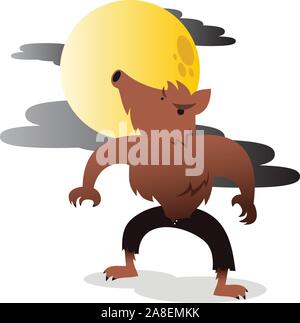 Werewolf howling at the moon vector cartoon illustration Stock Vector