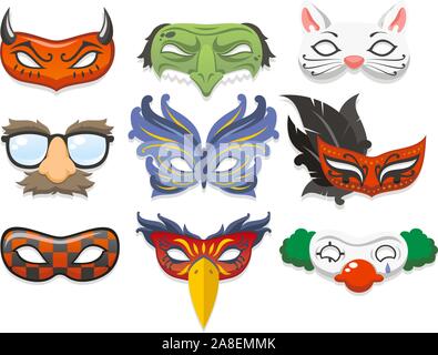 Halloween costume mask cartoon illustration icons Stock Vector