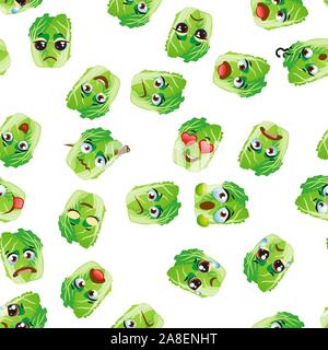 Cute seamless pattern with cartoon emoji Chinese cabbage Stock Vector