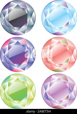 Collection of shiny diamonds in different colors. Stock Vector