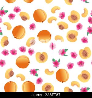Seamless pattern with emoji peaches. Funny cute character Stock Vector