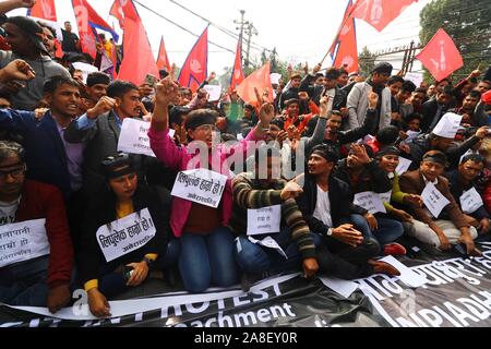 Kathmandu, Nepal. 08th Nov, 2019. Nepalese students protest against the controversial map released by India near the Indian Embassy in Kathmandu, Nepal on November 08, 2019. (Photo by Subash Shrestha/Pacific Press) Credit: Pacific Press Agency/Alamy Live News Stock Photo