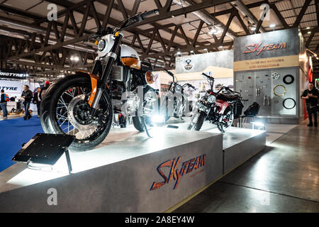 RHO Fieramilano, Milan Italy - November 07, 2019 EICMA Expo. Motorcycles in exhibit at skyteam stand at EICMA 2019 Stock Photo