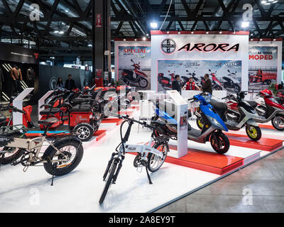 RHO Fieramilano, Milan Italy - November 07, 2019 EICMA Expo. Motorcycles and scooters in exhibition at Arora stand Stock Photo