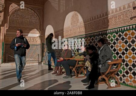 Court of the Myrtles - tourists, The Alhambra, Granada, Region of Andalusia, Spain, Europe. Stock Photo