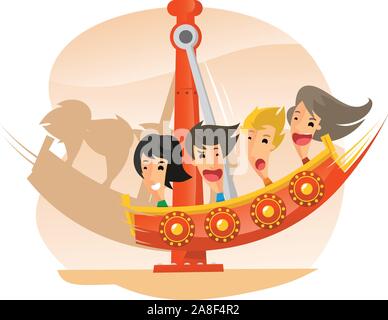 Pirate Ship Speed Amusement Park Ride Stock Vector