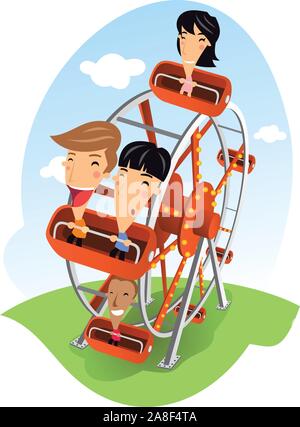 Carnival Ferris wheel Amusement Park cartoon illustration Stock Vector
