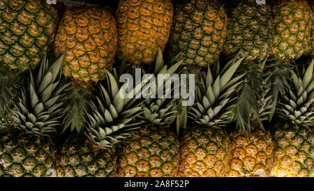 Bunch of pineapples organized against each other Stock Photo