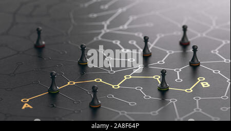 3D illustration of a conceptual maze. Shortcut between points A and B or finding the shortest path concept. Stock Photo