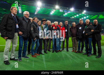 sports, football, UEFA Europe League, 2019/2020, Group Stage, Group J, Matchday 4, Borussia Moenchengladbach vs. AS Rome 2-1, Stadium Borussia Park, cup winners as honoured guests in the stadium, Gladbach players won the UEFA Cup 1978 1979 in two final games against Red Star Belgrade Stock Photo