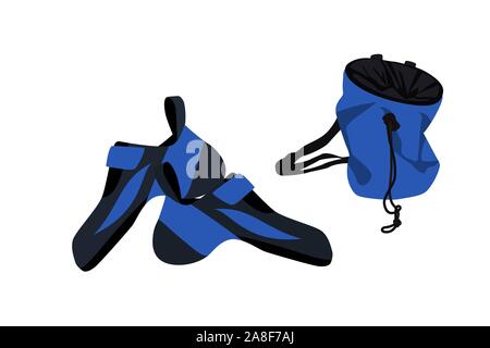 Climbing shoes pair and chalk bag Stock Vector