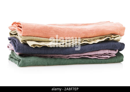 Textile napkins of various colors isolated on white background Stock Photo